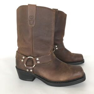 Shyanne Brown Leather Harness Moto Boots Western Biker Cowgirl Women’s Size 8.5